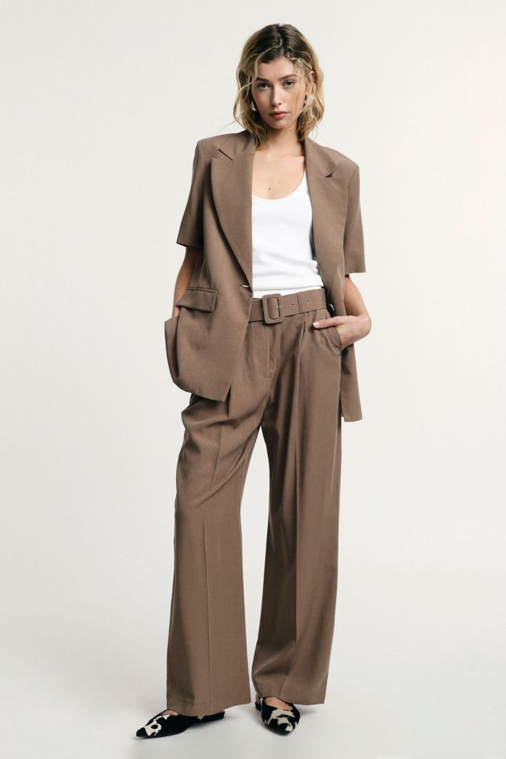 PLEASE PALAZZO TROUSERS HIGH-WAIST WITH BELT DETAIL