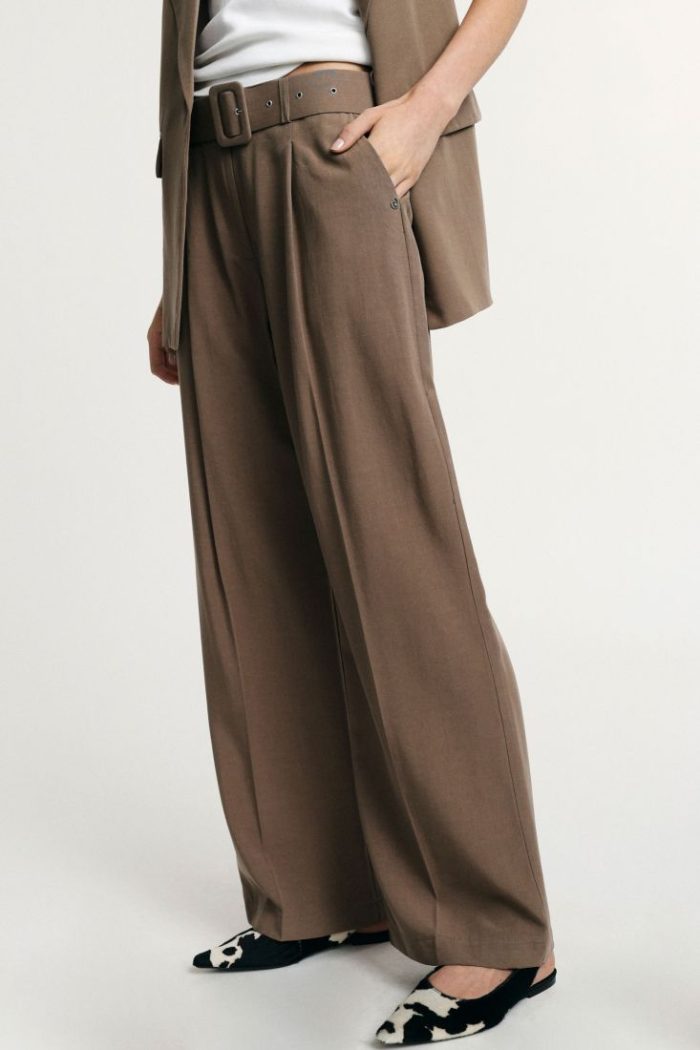 PLEASE PALAZZO TROUSERS HIGH-WAIST WITH BELT DETAIL