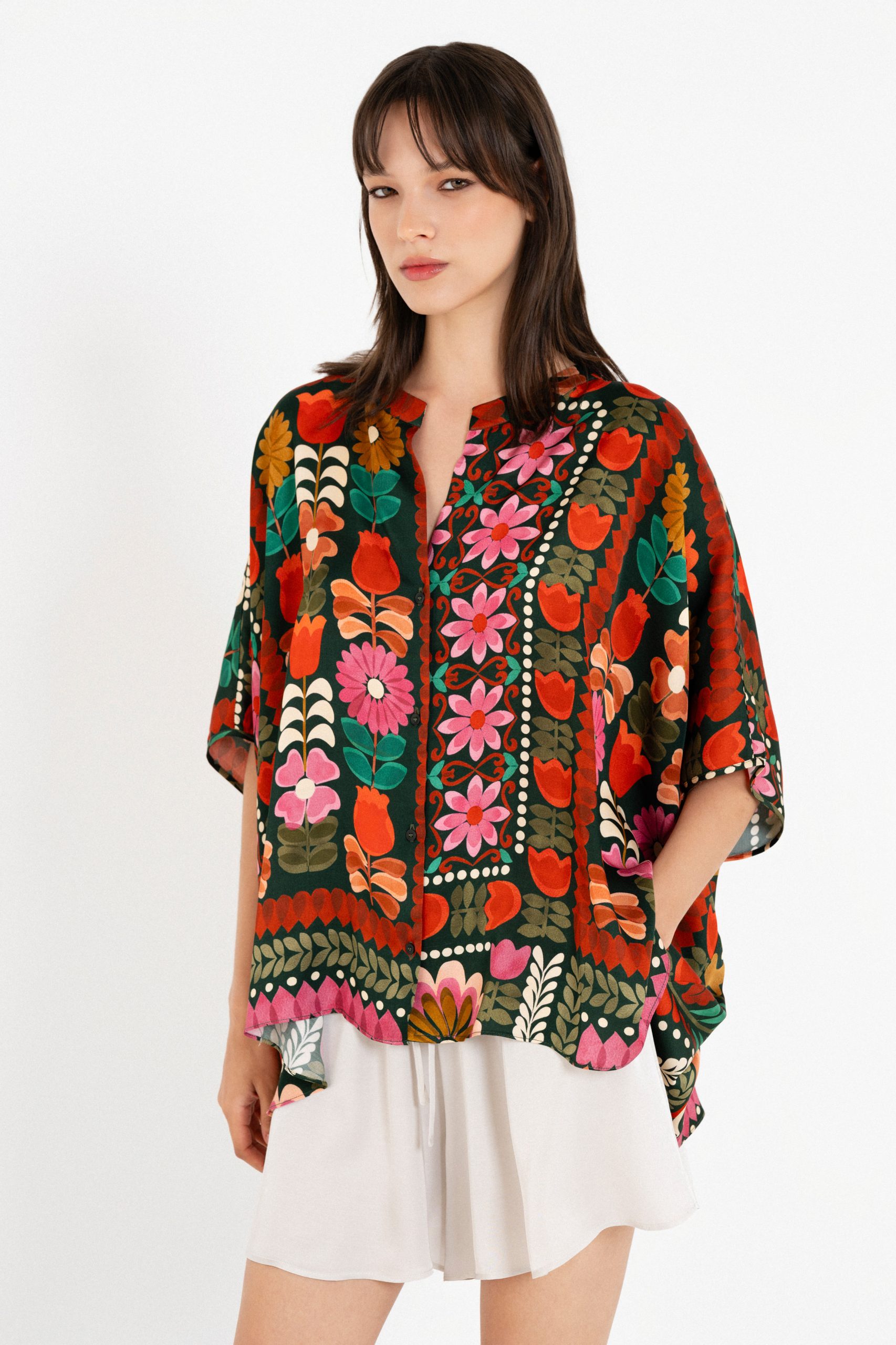 PHILOSOPHY SATIN PRINT OVERSIZED  SHIRT
