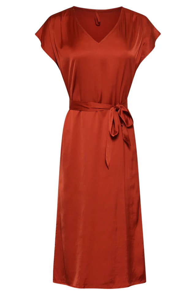 SMASHED LEMON SATIN MIDI DRESS