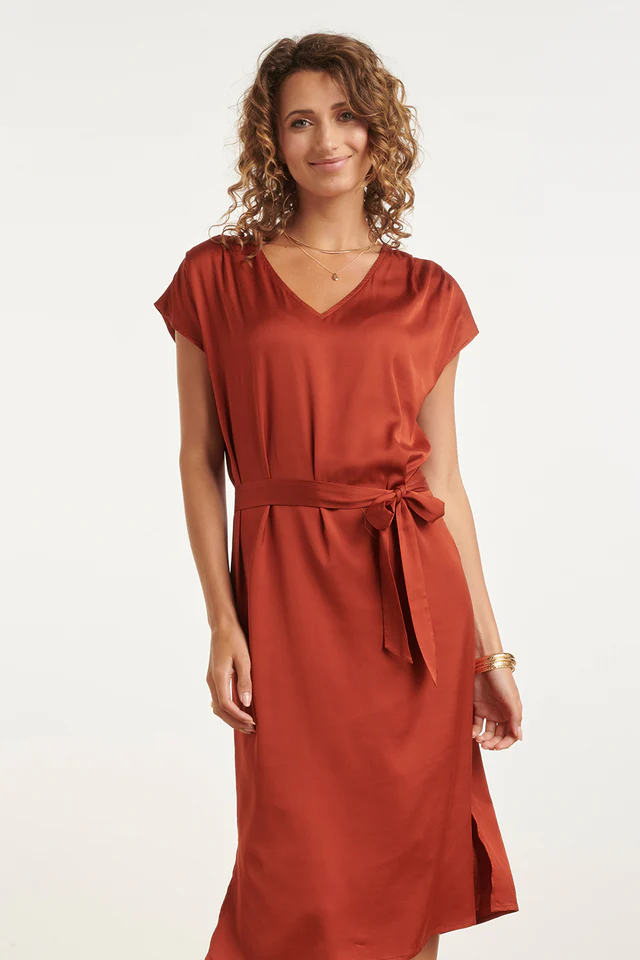 SMASHED LEMON SATIN MIDI DRESS