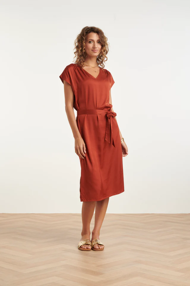 SMASHED LEMON SATIN MIDI DRESS