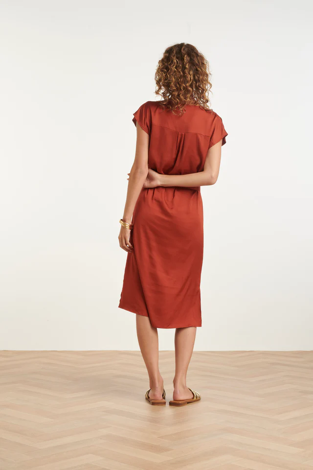 SMASHED LEMON SATIN MIDI DRESS