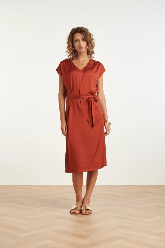 SMASHED LEMON SATIN MIDI DRESS