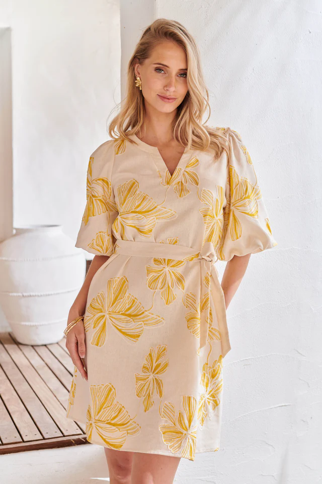 SMASHED LEMON EMBROIDERED FLOWERS DRESS