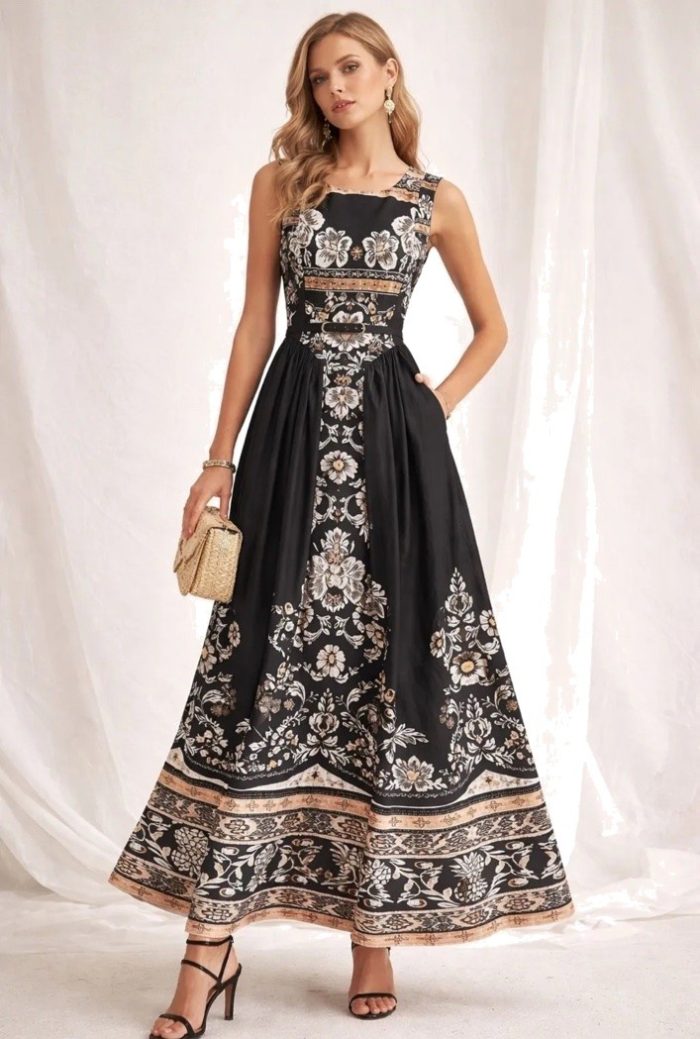 ΔΡ ANASTASIA+ME ORIENTAL COTTON -LINO MAXI DRESS