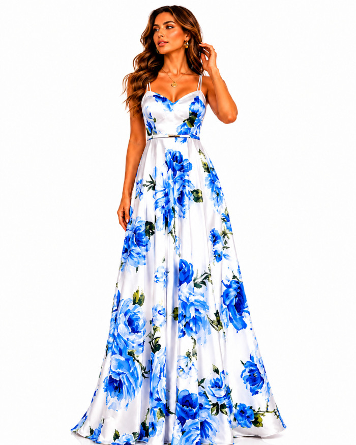 ANASTASIA+ME ROMANTIC BLUE FLORAL PRINT ON A SATIN  FABRIC