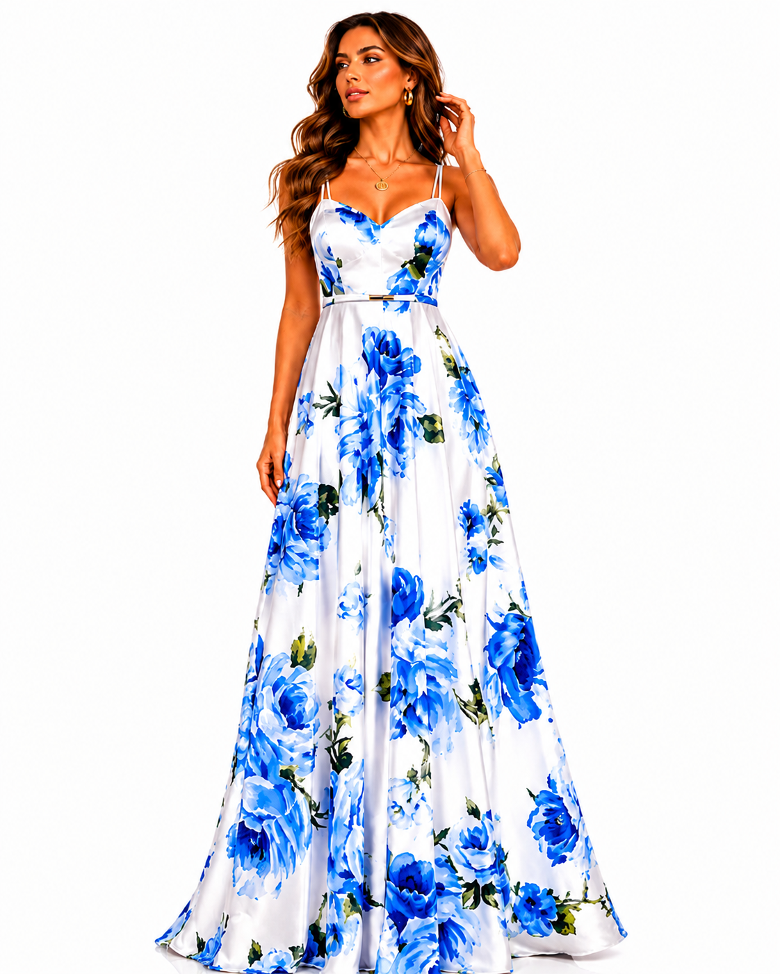ANASTASIA+ME ROMANTIC BLUE FLORAL PRINT ON A SATIN  FABRIC