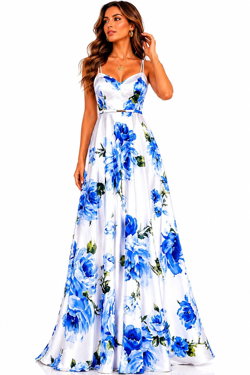 222 ROMANTIC BLUE FLORAL PRINT ON A SATIN FABRIC