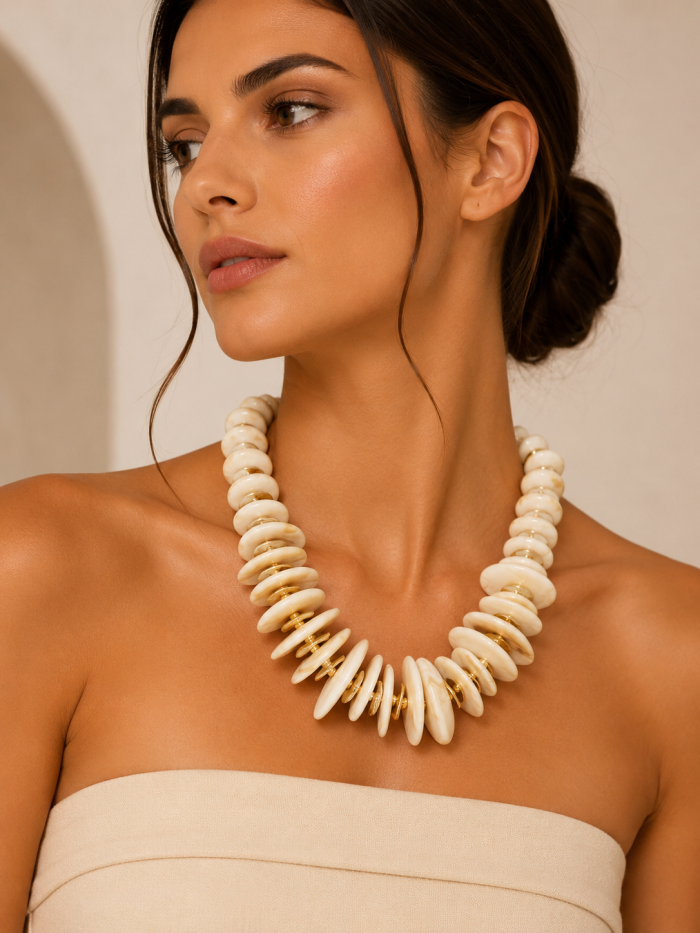IVORY-TONE RESIN DISCS NECKLACE