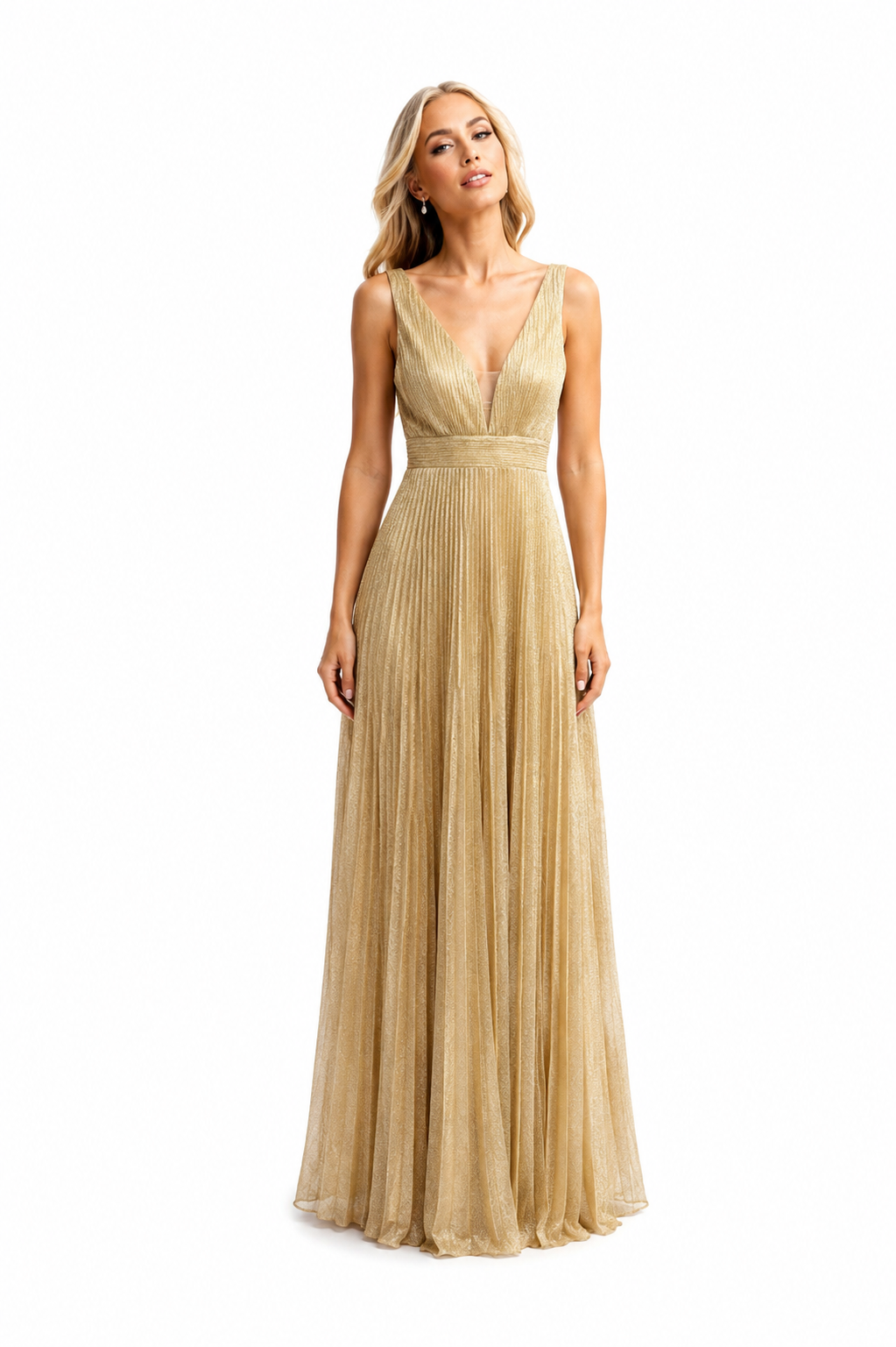 ΓΟΛΔΔΔΔ PLEATED FLOOR -LENGTH EVENING DRESS