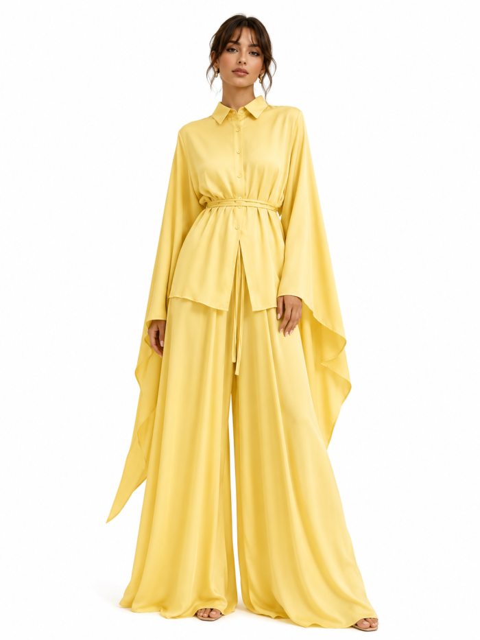 DRAMATIC SATIN SET SHIRT AND WIDE-LEG PALAZZO TROUSERS
