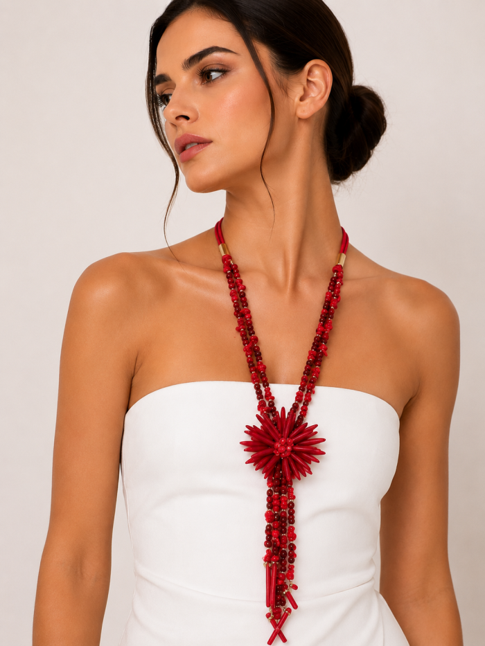 RED BLOSSOM LONG NECKLACE
