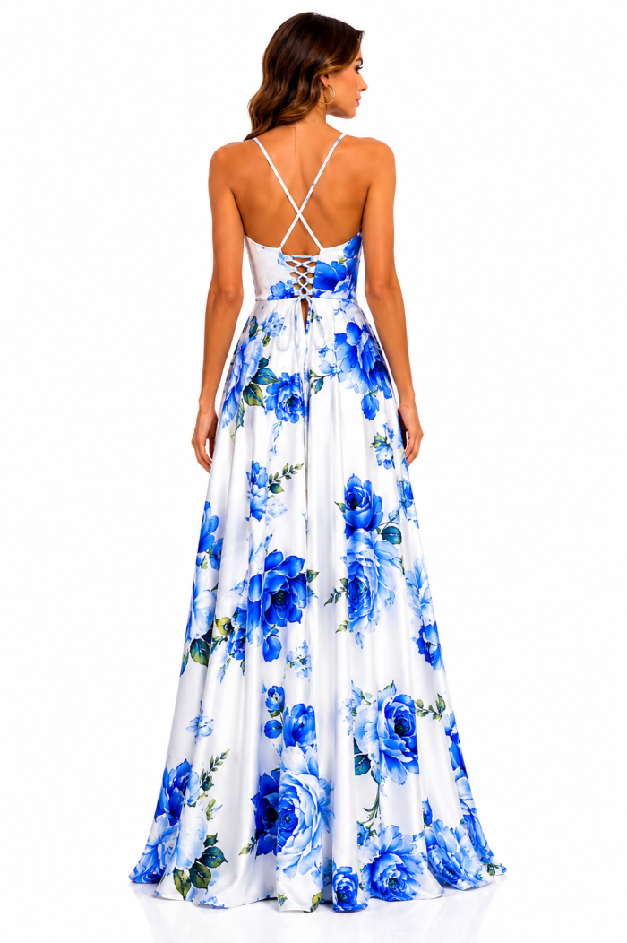 ANASTASIA+ME ROMANTIC BLUE FLORAL PRINT ON A SATIN  FABRIC