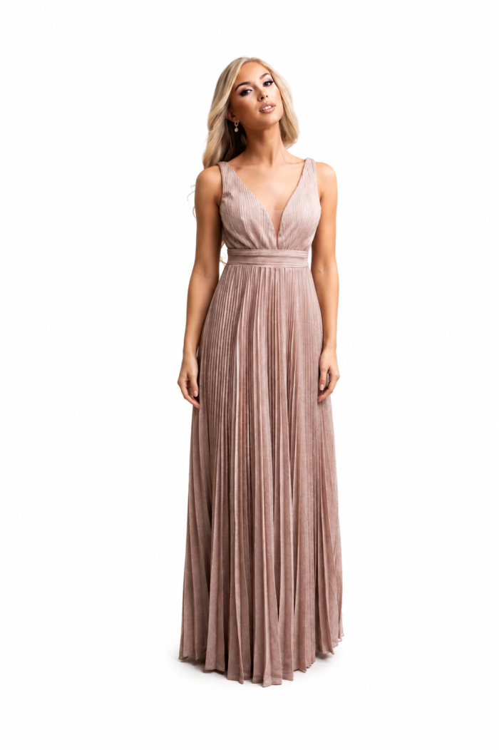 PLEATED  FLOOR -LENGTH EVENING DRESS