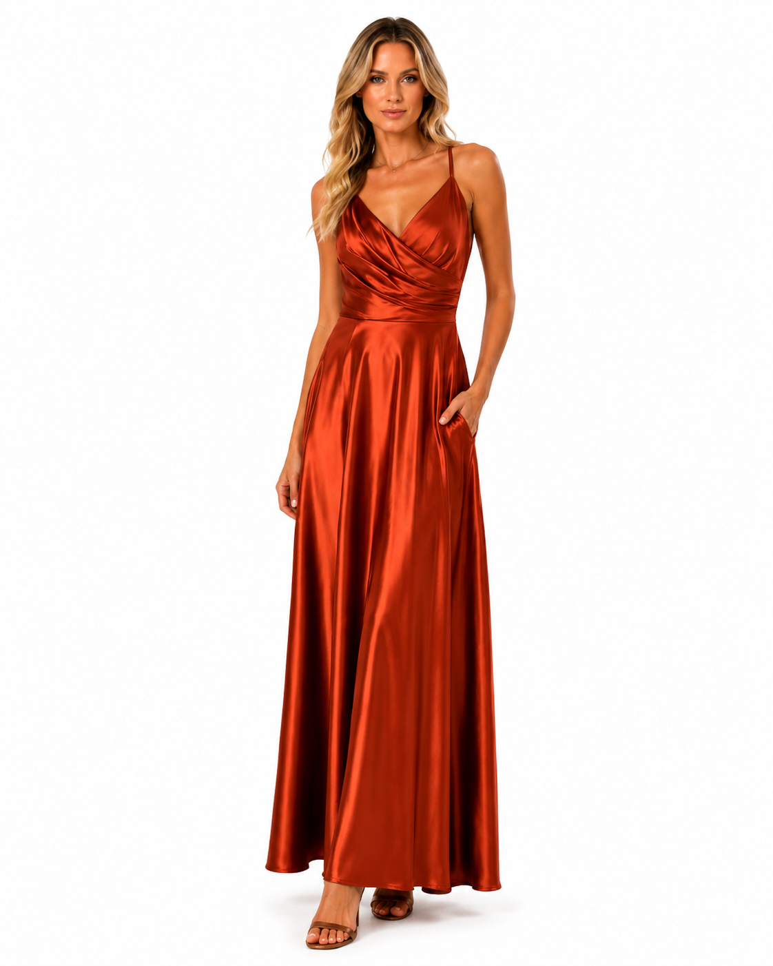 SATIN CORD-UP BACK MAXI DRESS