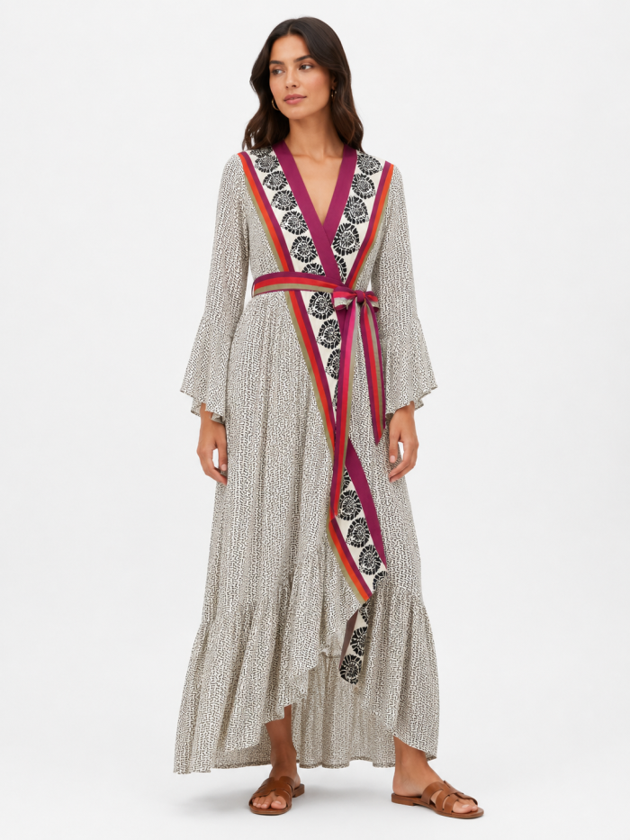 PAHIESA SILK WRAP MAXI DRESS