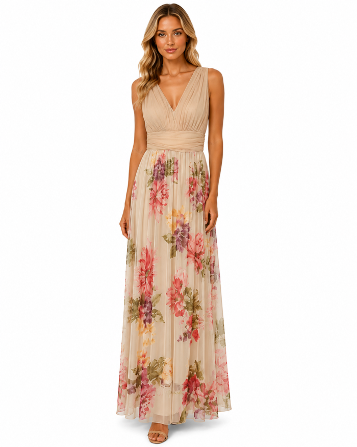 FLORAL TULLE MAXI DRESS