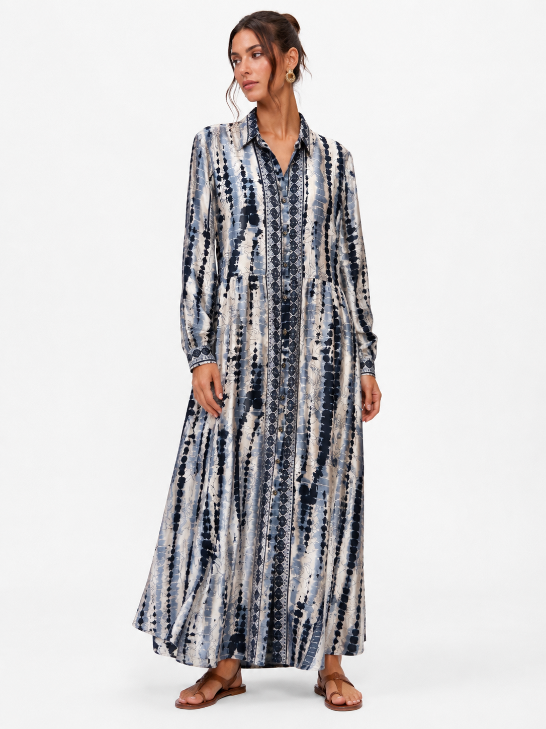 PAHIESA LONG SLEEVE SILK-COTTON SHIRT DRESS