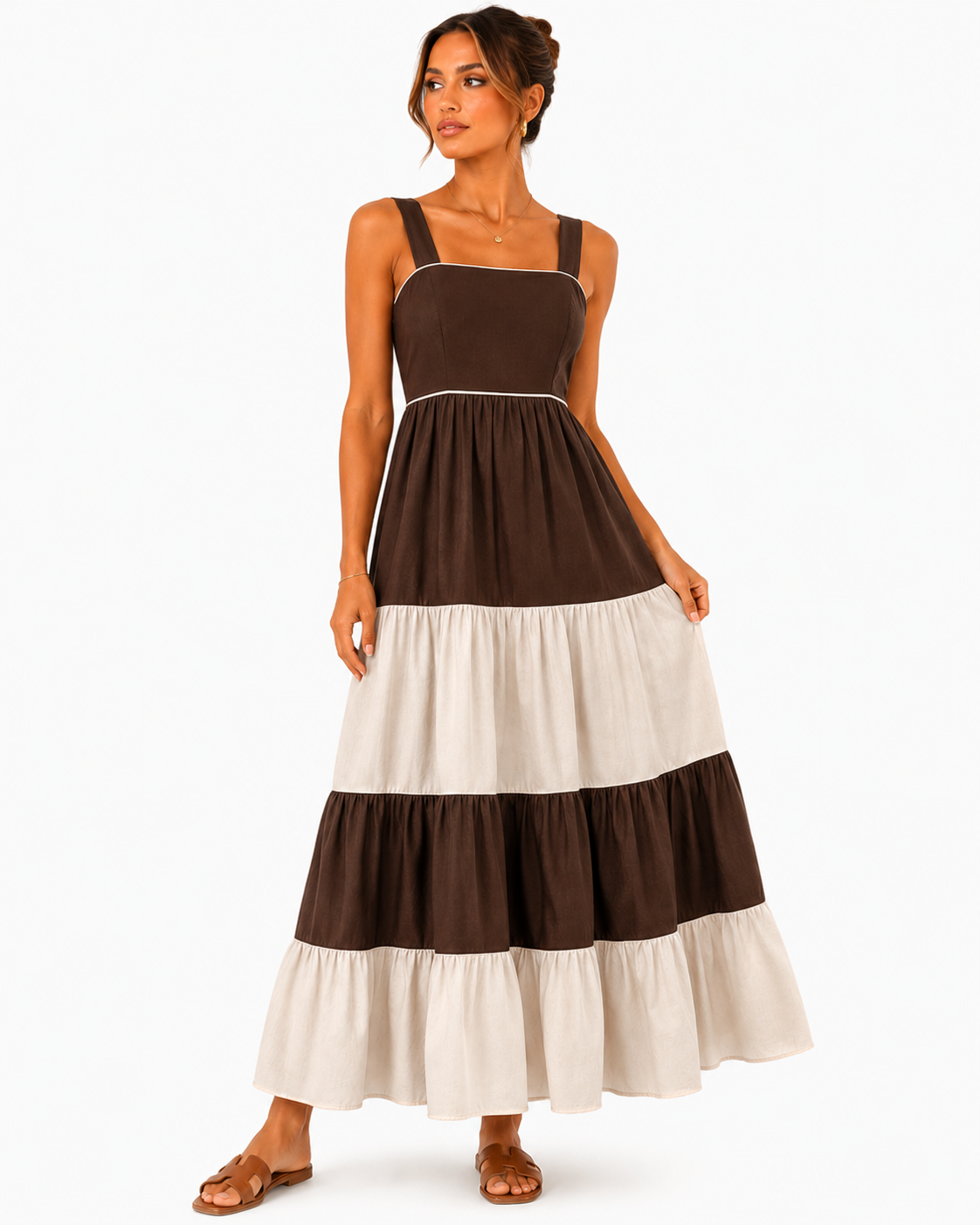 POPLIN COLOR-BLOCK MAXI DRESS