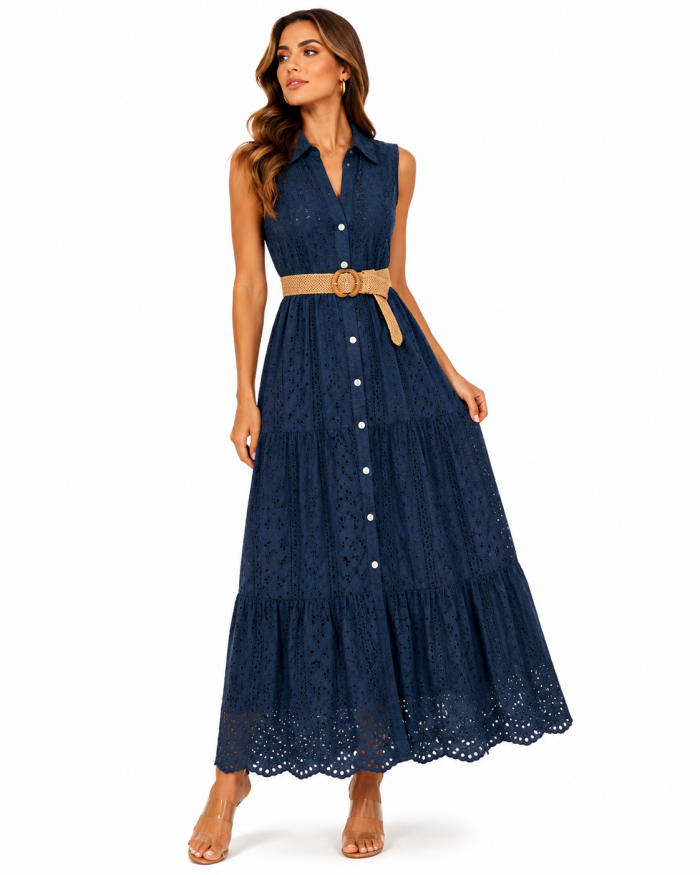 4493 BRODERIE BELTED MAXI DRESS