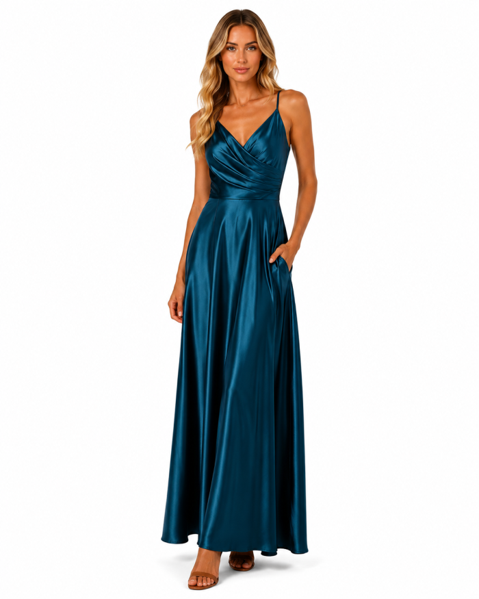 SATIN CORD-UP BACK MAXI DRESS