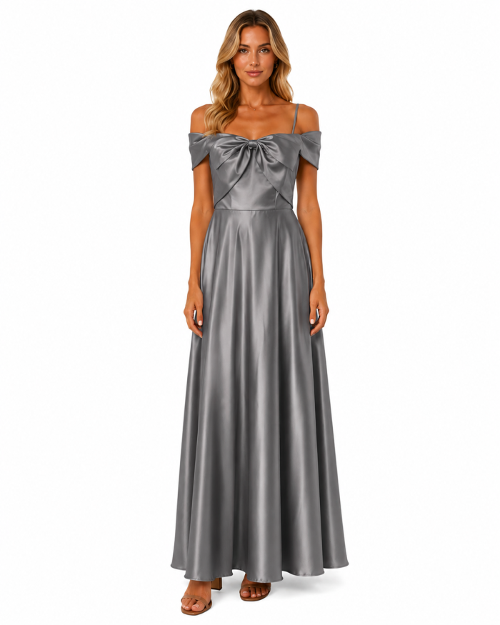 LUXURY HEAVY SATIN BOW MAXI DRESS