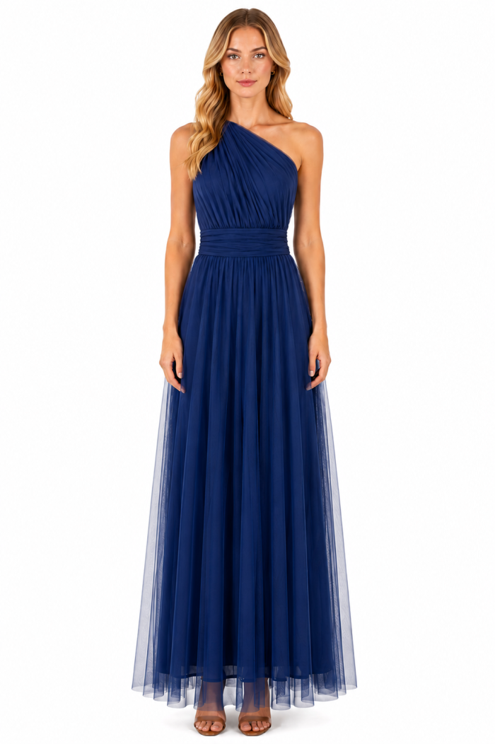 ONE-SHOULDER ΤULLE MAXI DRESS