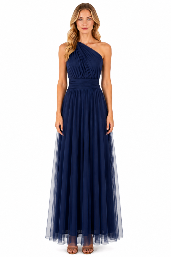 ONE-SHOULDER ΤULLE MAXI DRESS
