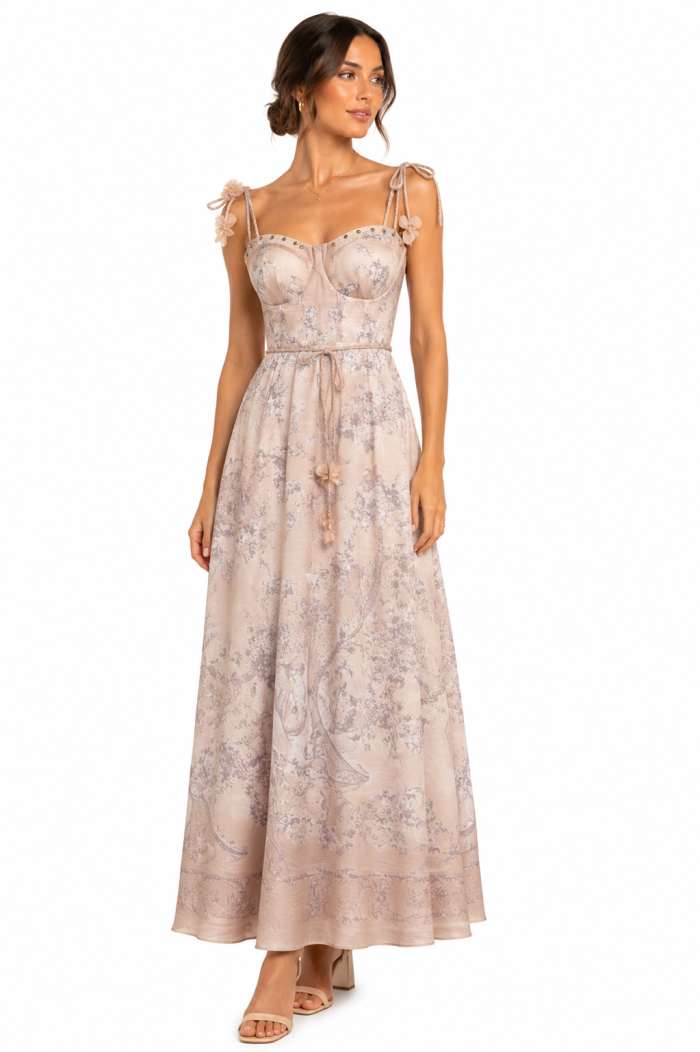 ANASTASIA+ME ELEGANT DUSTY PRINTED MAXI DRESS WITH RHINESTONE DETAIL