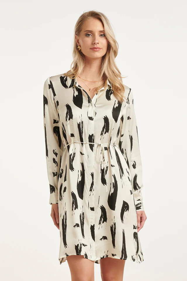 SMASHED LEMON BUTTON DOWN DRESS WITH BNW ABSTRACT PRINT