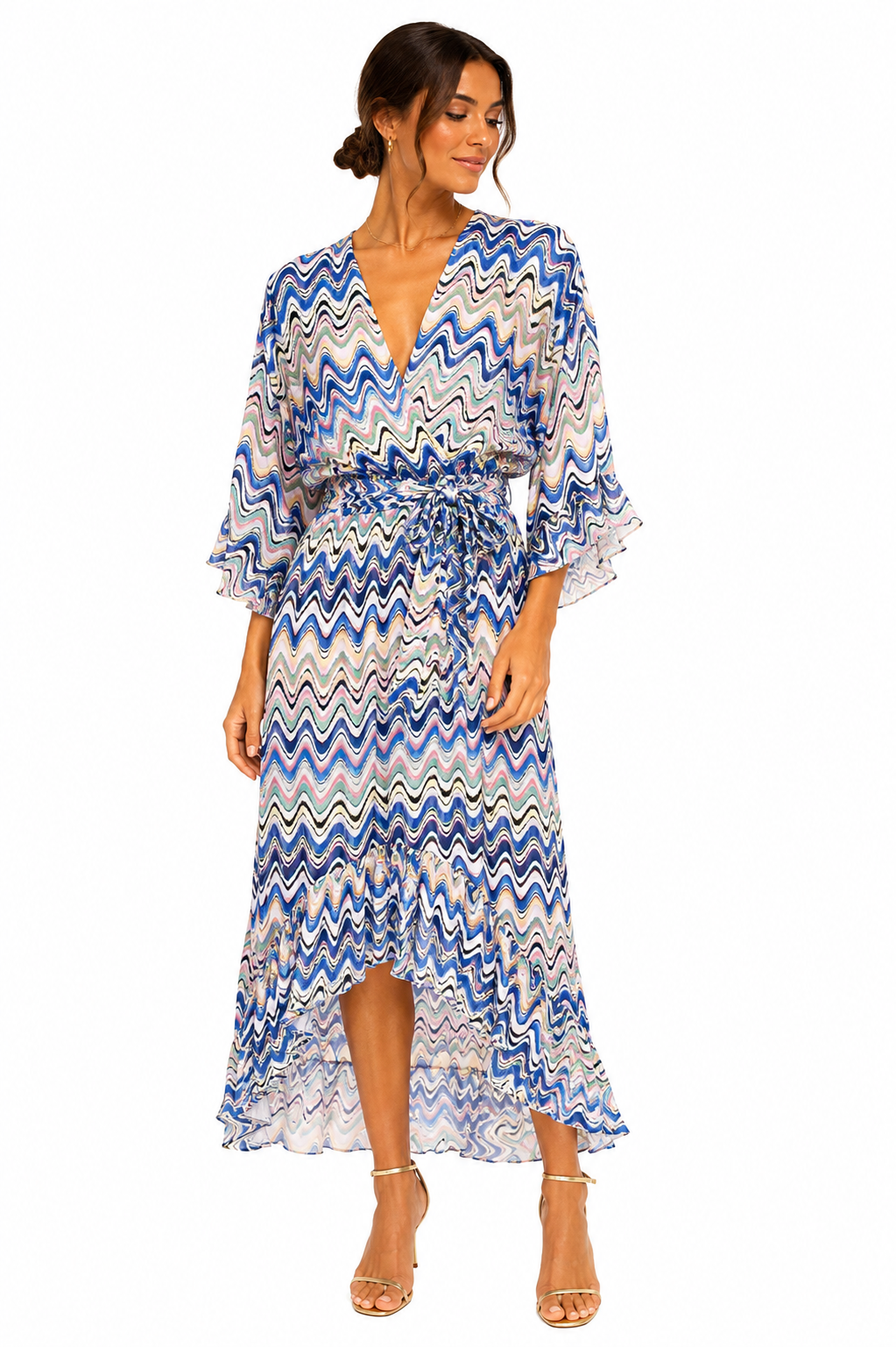 ANASTASIA+ME ABSTRACT PRINT MIDI ASYMΜETRIC DRESS