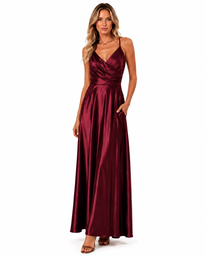 SATIN CORD-UP BACK MAXI DRESS