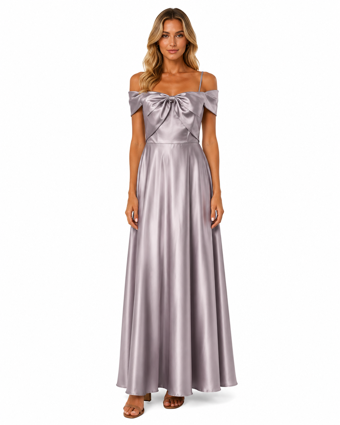 LUXURY HEAVY SATIN BOW MAXI DRESS