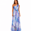 PASTEL FLORAL CHIFFON ONE-SHOULDER MAXI DRESS
