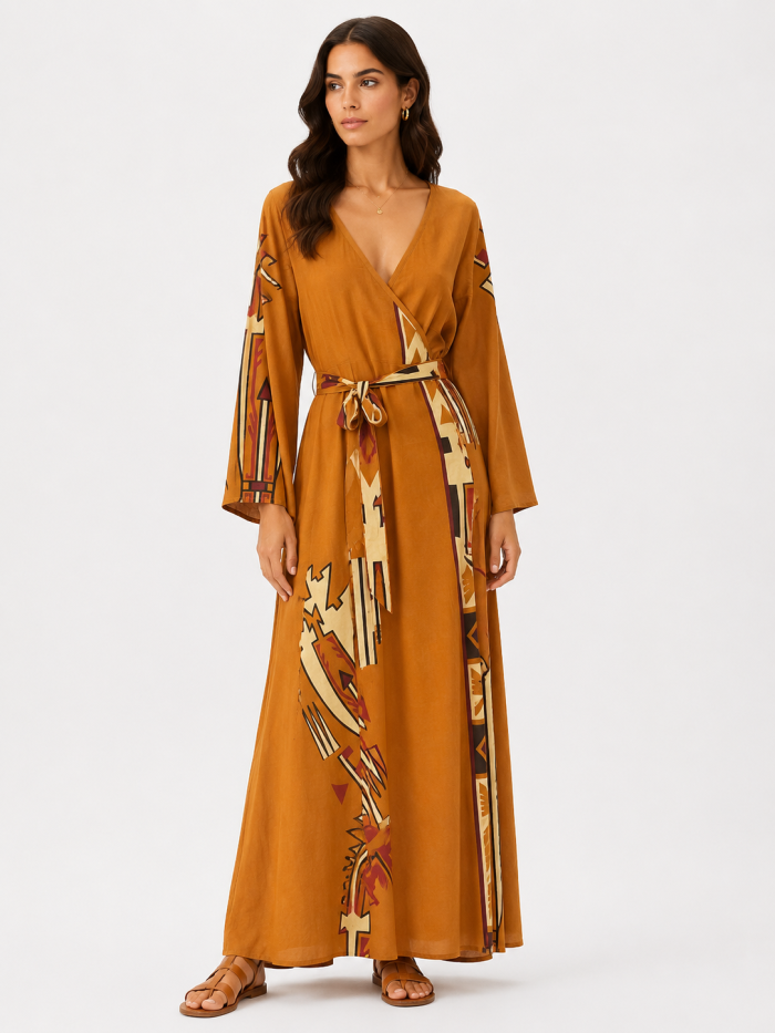 PAHIESA ETHNIC COTTON WRAP MAXI DRESS