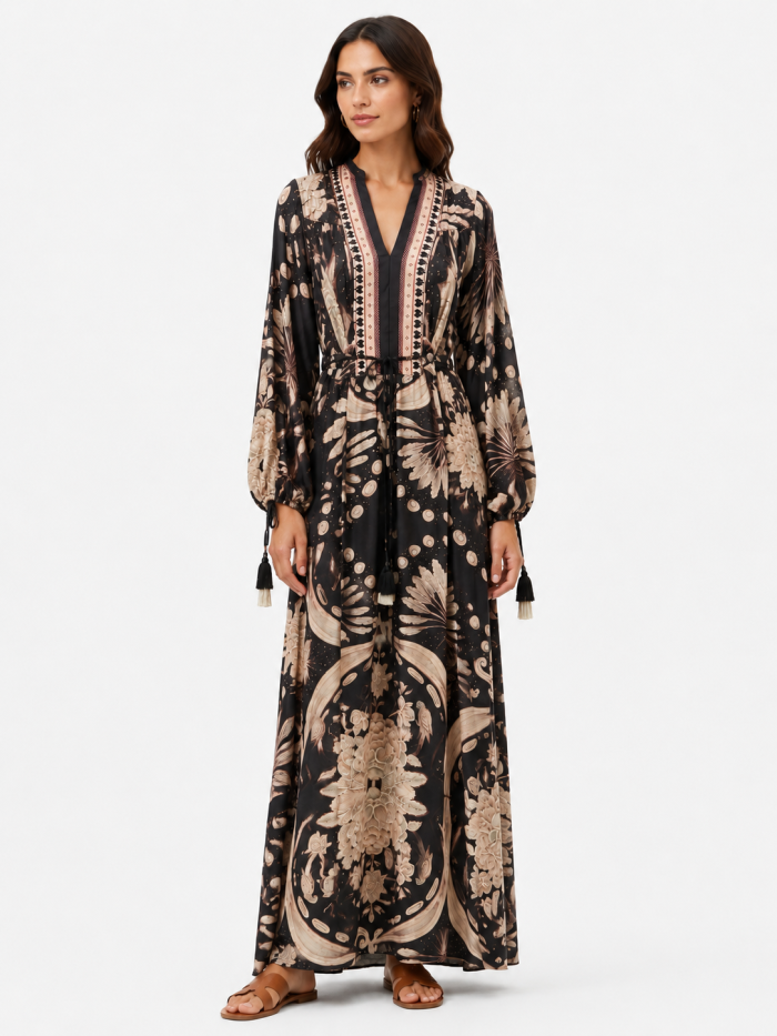 PAHIESA SILK-COTTON PRINTED MAXI DRESS