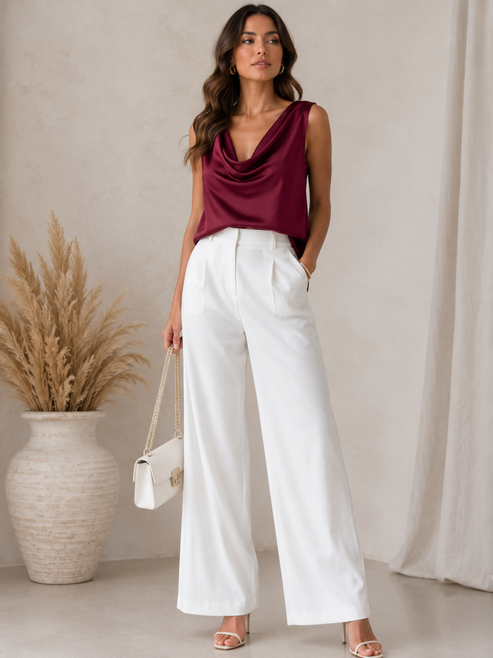 ANASTASIA+ME SATIN COWL NECK TOP