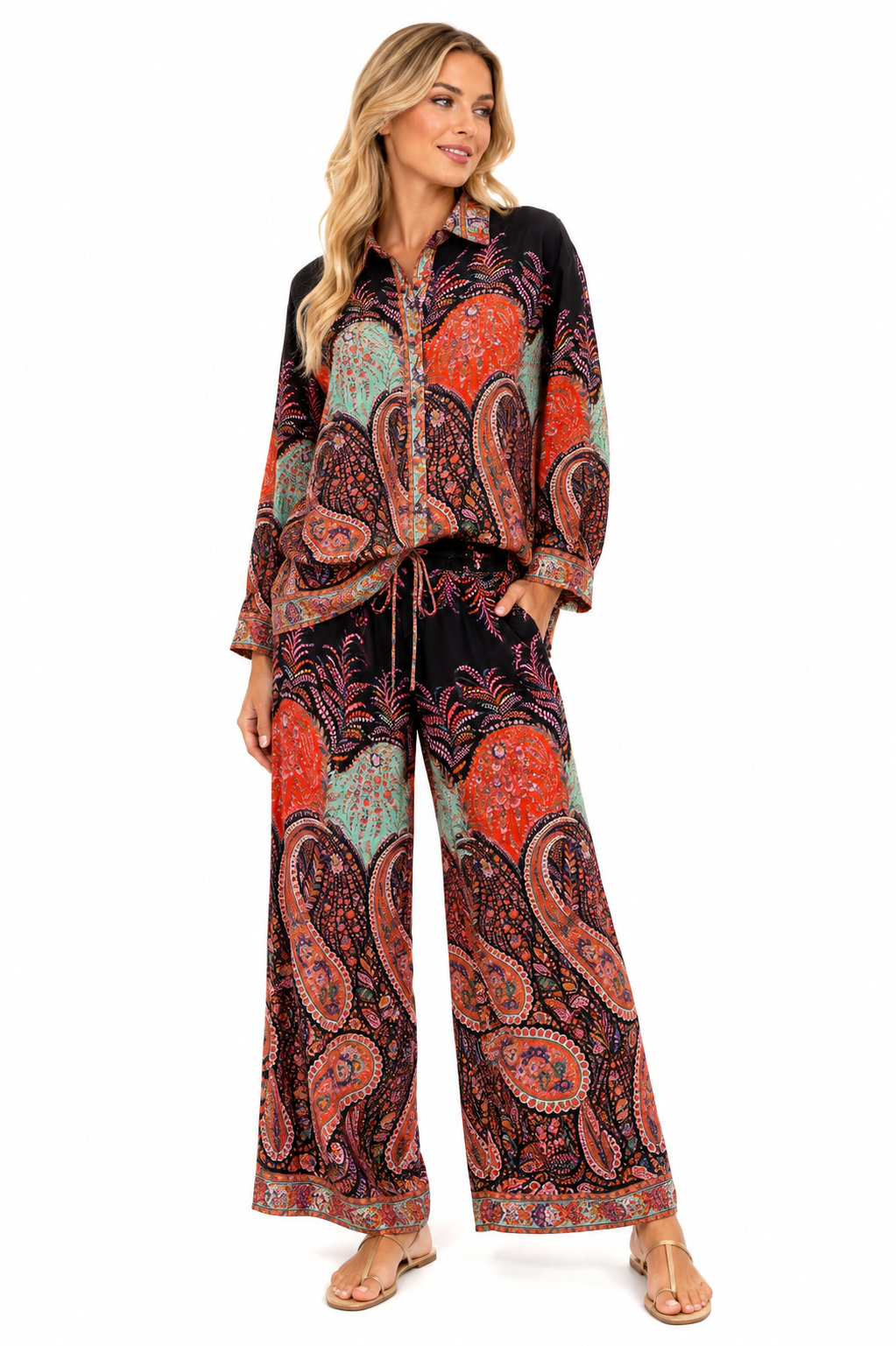 ANASTASIA+ME PAISLEY PRINT SHIRT & TROUSERS COTTON-LINO SET