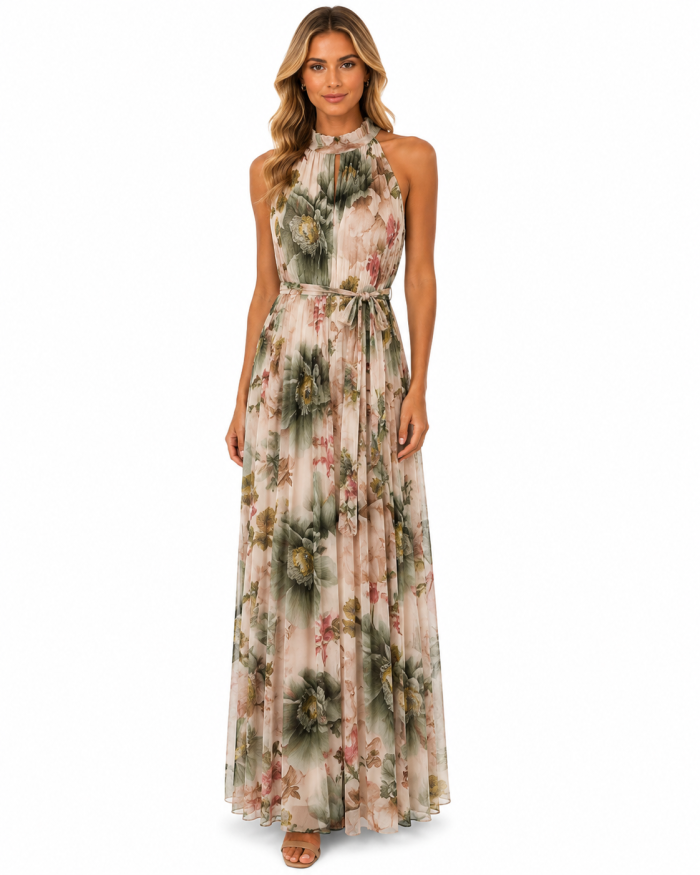 FLORAL PLEATED MAXI DRESS