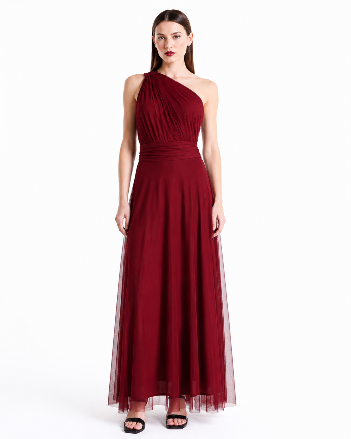 ONE-SHOULDER ΤULLE MAXI DRESS