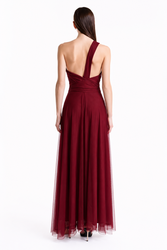 ONE-SHOULDER ΤULLE MAXI DRESS