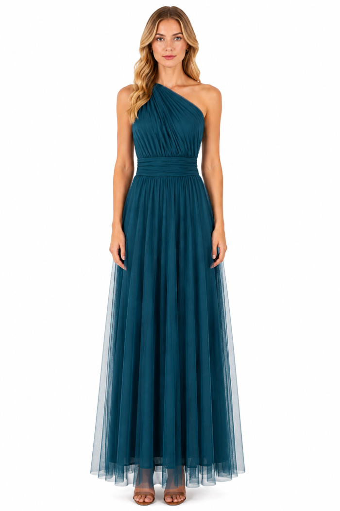 ONE-SHOULDER ΤULLE MAXI DRESS
