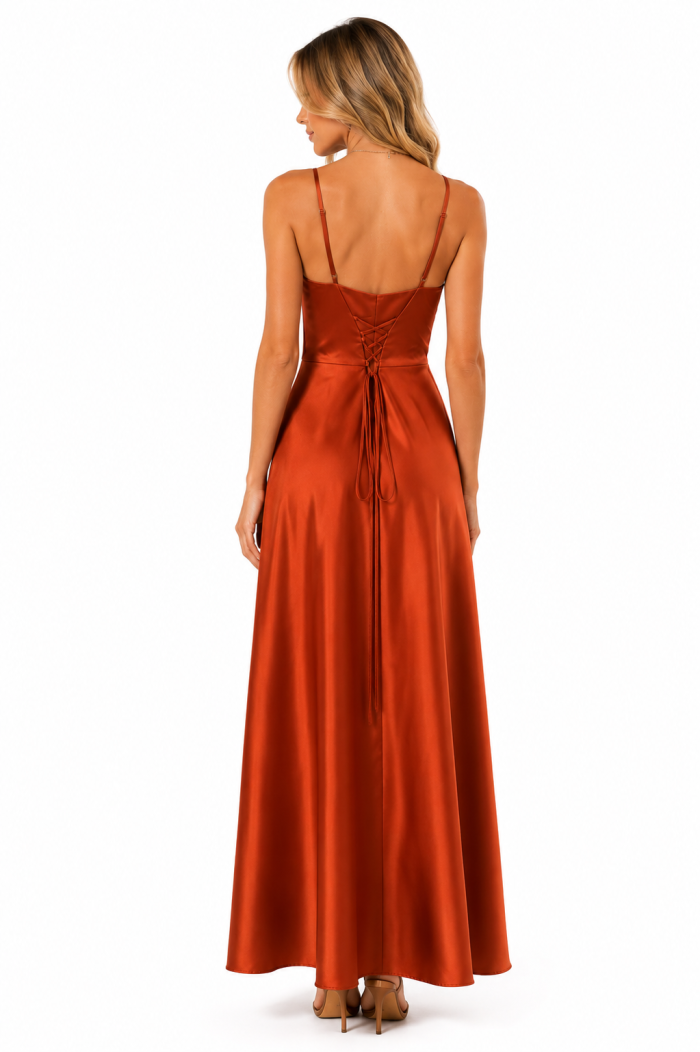 SATIN CORD-UP BACK MAXI DRESS