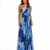 PASTEL FLORAL CHIFFON ONE-SHOULDER MAXI DRESS