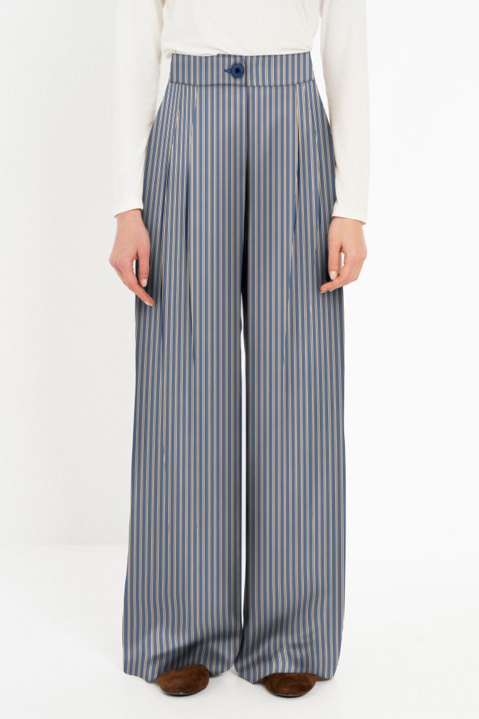 PHILOSOPHY SATIN STRIPES WIDE LEG PANTS