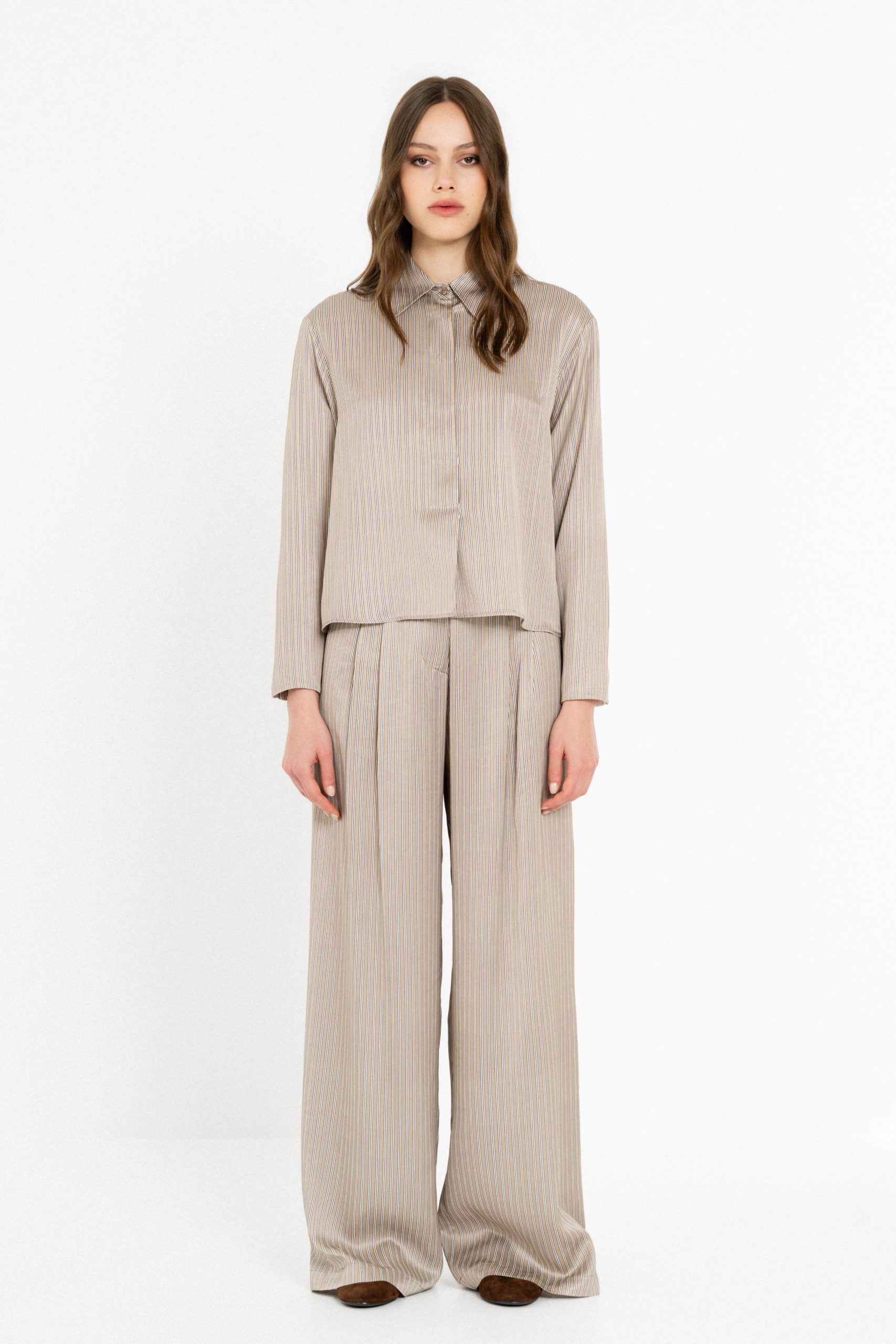 PHILOSOPHY SATIN STRIPES WIDE LEG PANTS