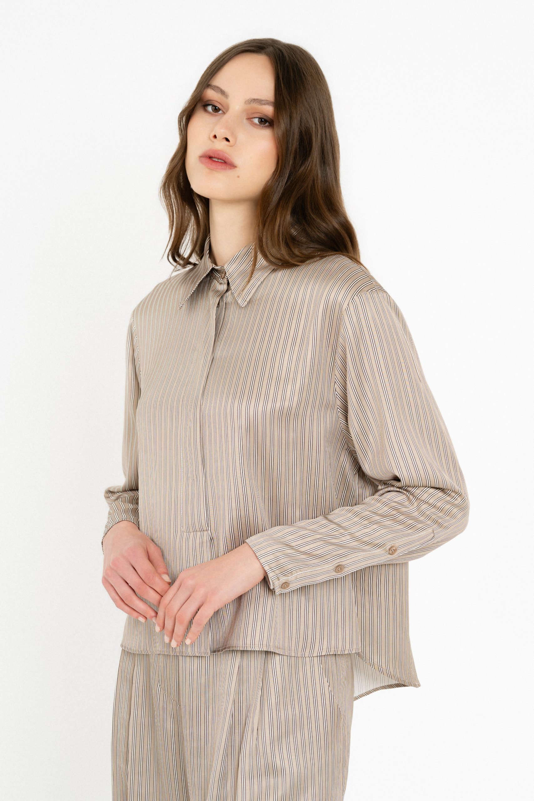 PHILOSOPHY SATIN STRIPES CROPPED TOP