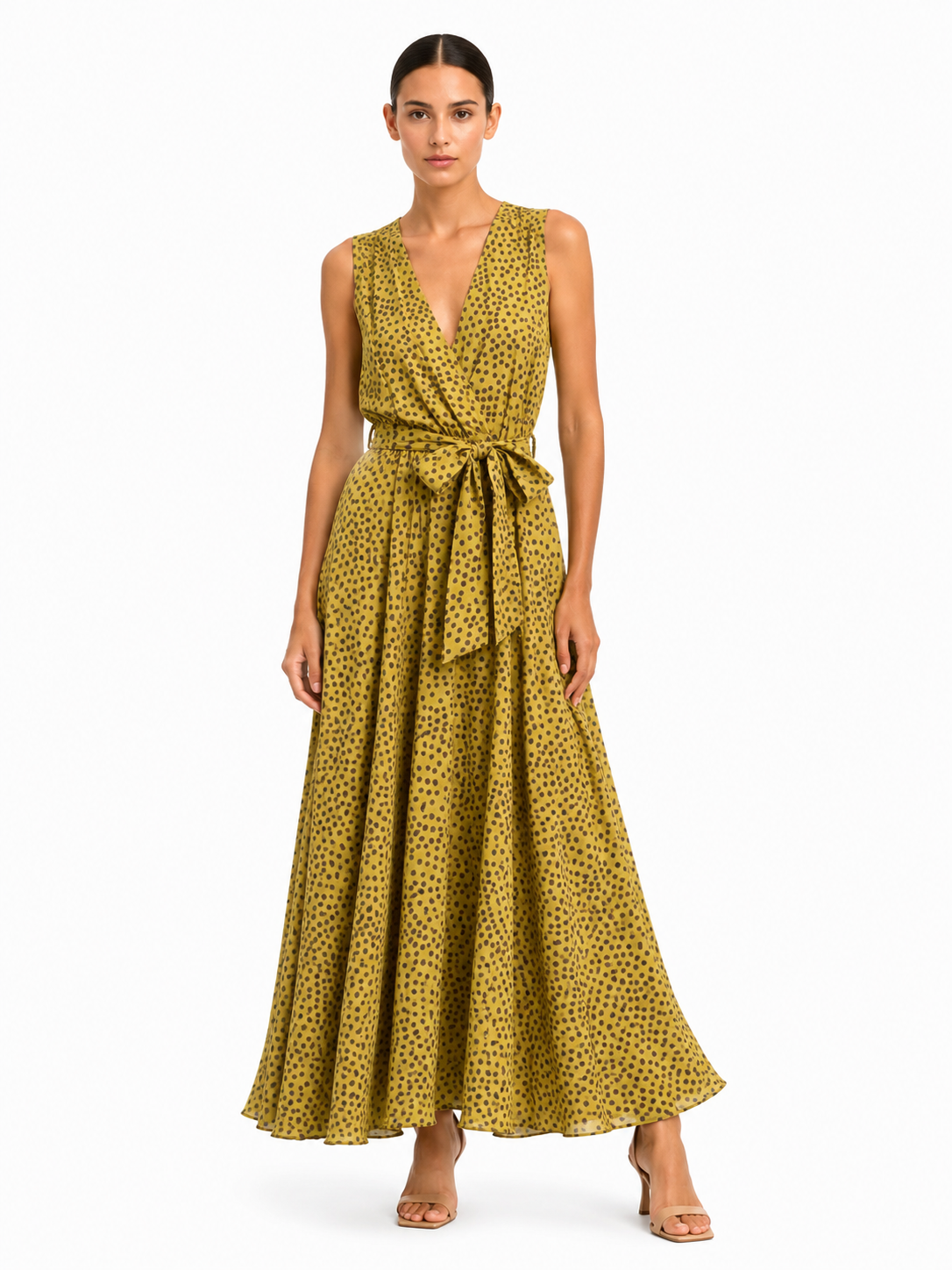 POYA MUSTARD ANASTASIA+ME POLKA DOT WRAP MAXI DRESS