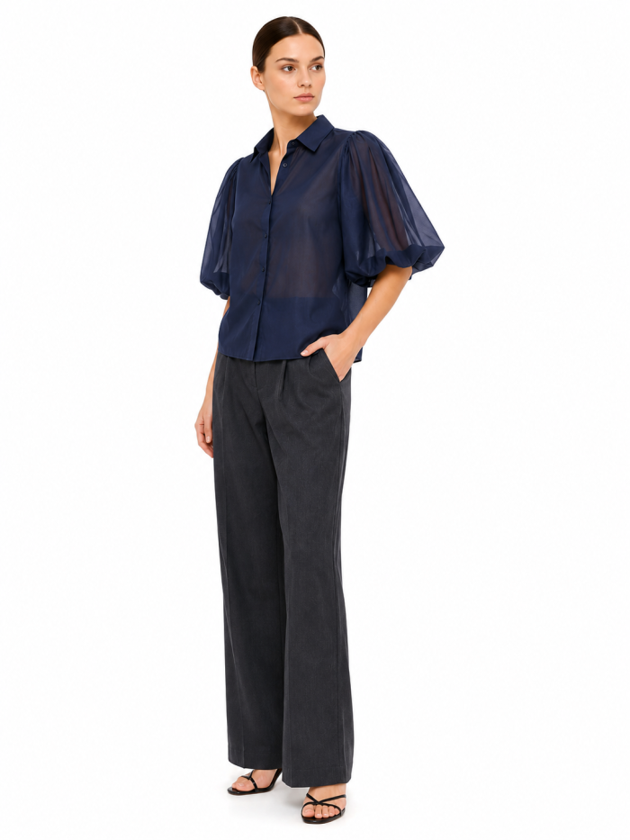 YAGE15233. BLUE 1 ANASTASIA+ME SHEER PUFF SLEEVE SHIRT
